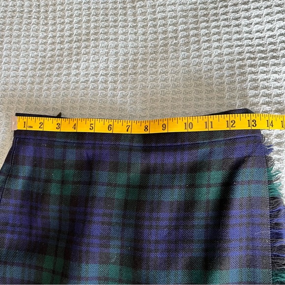 Highland Home Industries Wool Wrap Skirt Womens 12 Green Navy Plaid Scotland - Picture 8 of 10